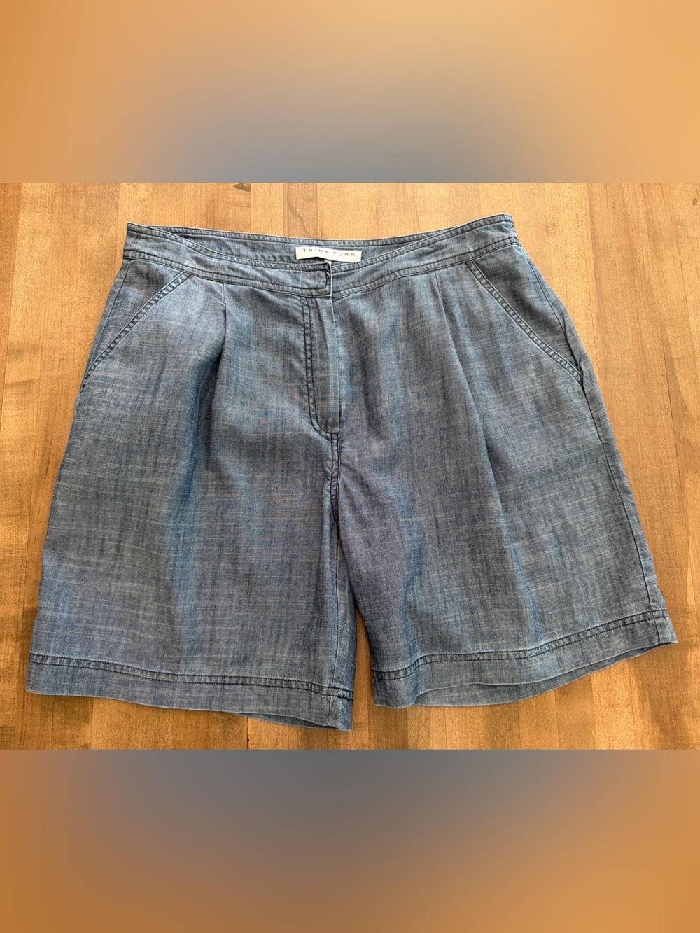 Trina Turk Chambray Pleated Shorts